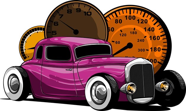 Vector draw of hot rod car vector illustration