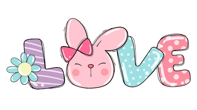 Draw love easter bunny in spring season