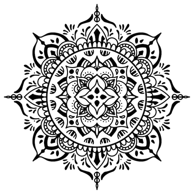 Draw a mandala in black and white for coloring