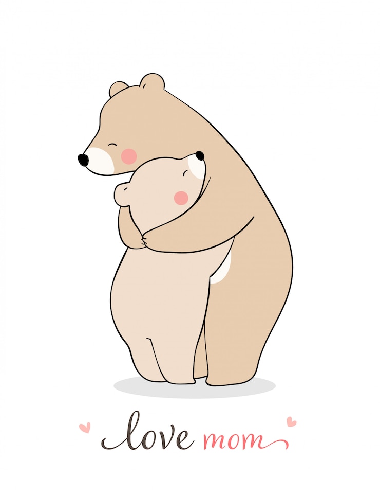 Vector draw mom bear and baby hug with love.for mother'day.