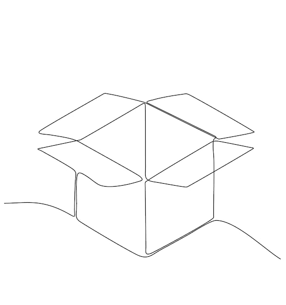 Draw one continuous line from a cardboard box Concept of online shopping fast delivery