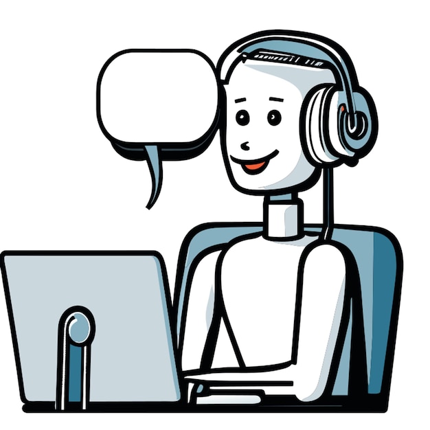 Vettore disegnare una persona che conversa con un computer in cui il computer emette una bolla vocale che cattura