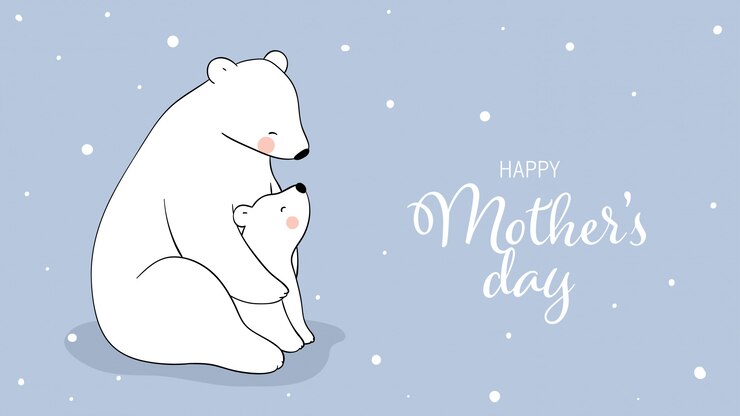 Vector draw  polar bear and baby in snow for mother's day.