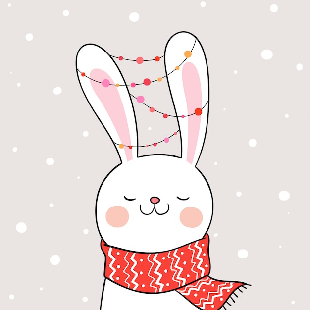 Draw rabbit in snow for christmas and new year.