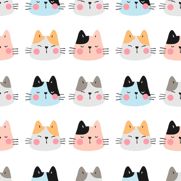 Draw seamless pattern colorful head of cat