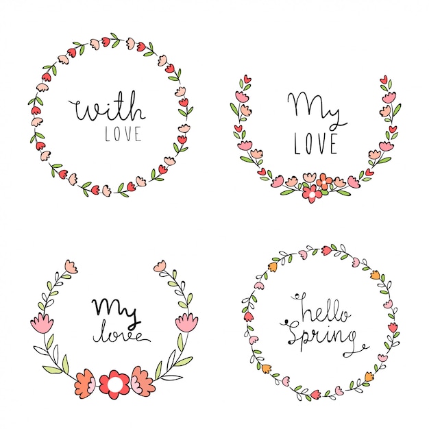 Vector draw set beauty wreath flower for spring season.