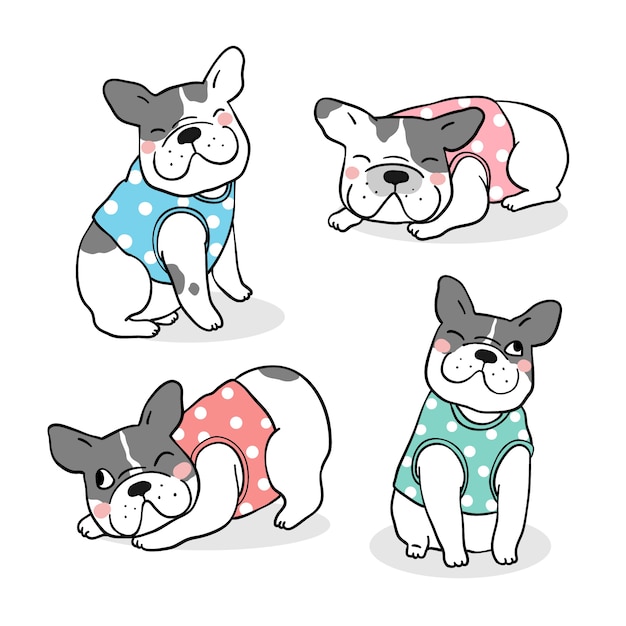 Draw  set character french bulldog with sweet vest