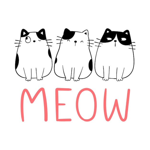 Vector draw set face cute cat funny emotion.