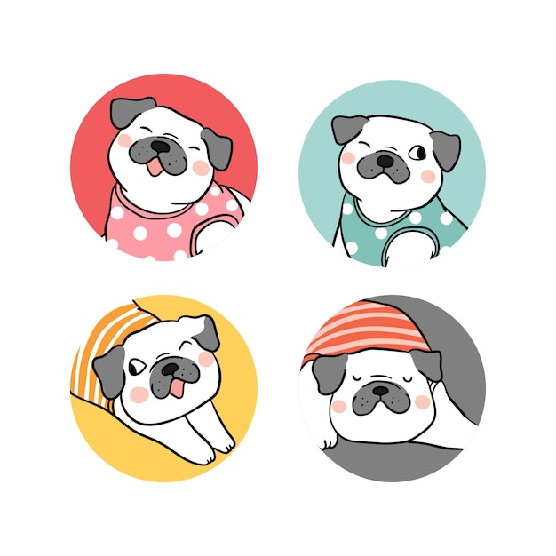 Draw set logo of pug dog
