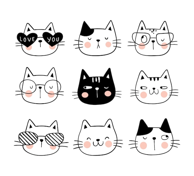 Vector draw silhouette face of cat for cut file