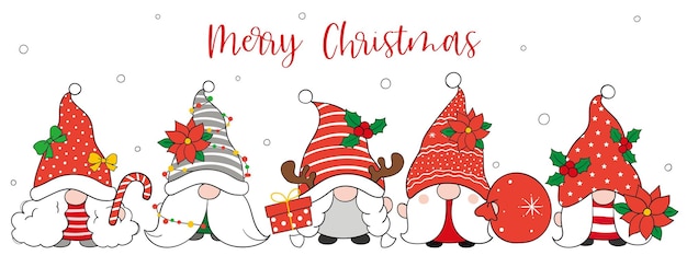 ベクトルイラストのバナーデザイン クリスマスと新年の可愛いグノム ドゥードル漫画スタイル