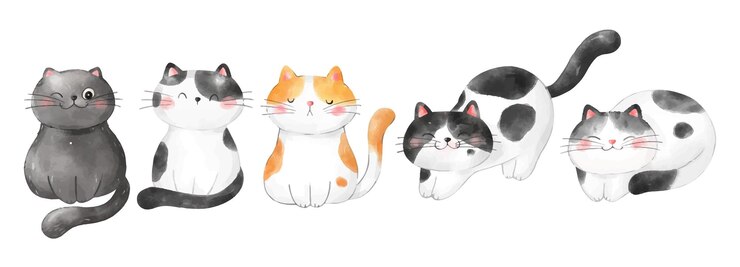 Vector 수채화 배너 귀여운 고양이 그리기