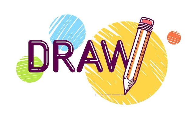 Draw word with pencil in letter W, art and design concept, vector conceptual creative logo or poster made with special font.