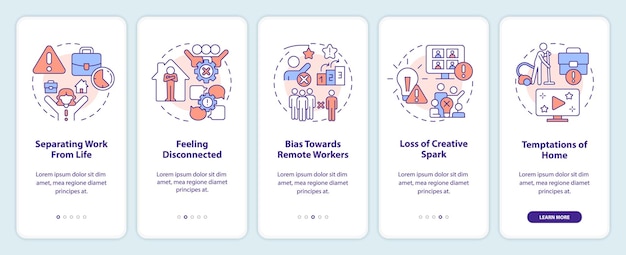 Svantaggi del lavoro da casa durante l'onboarding dello schermo dell'app mobile