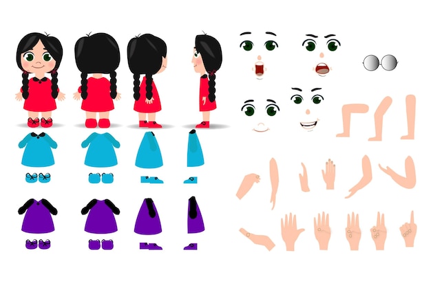長い黒いヘアレップで短い赤いドレスを着た女の子のキャラクターを描いています