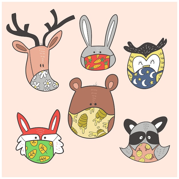 Vector drawing of animals with mask