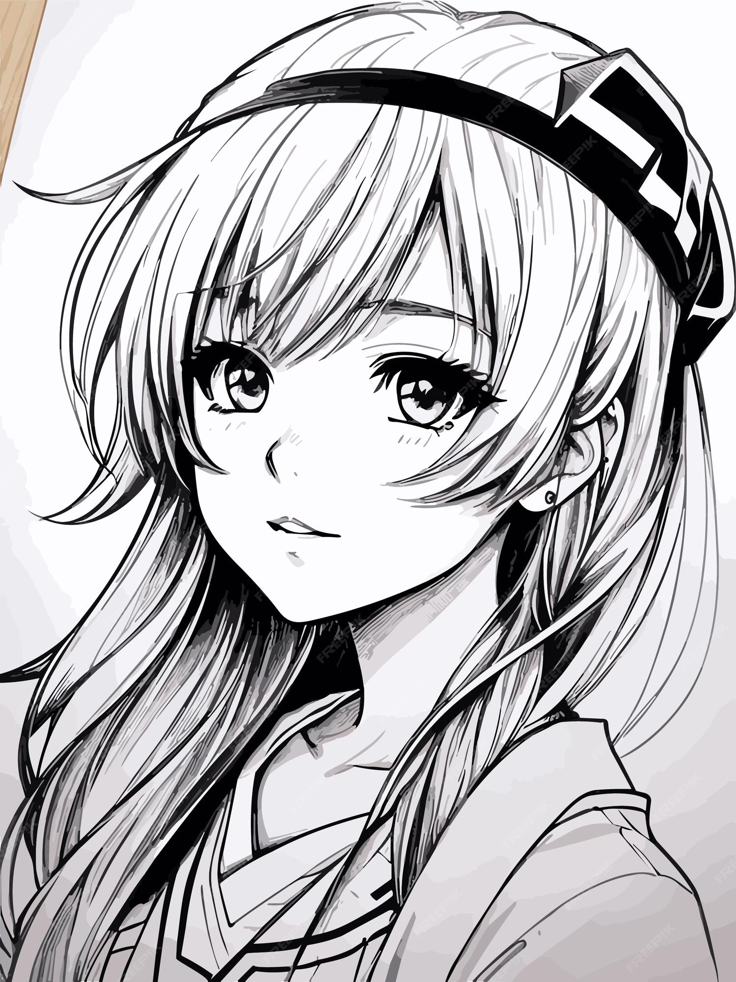 Premium Vector  A drawing of an anime girl with long hair and a headband.