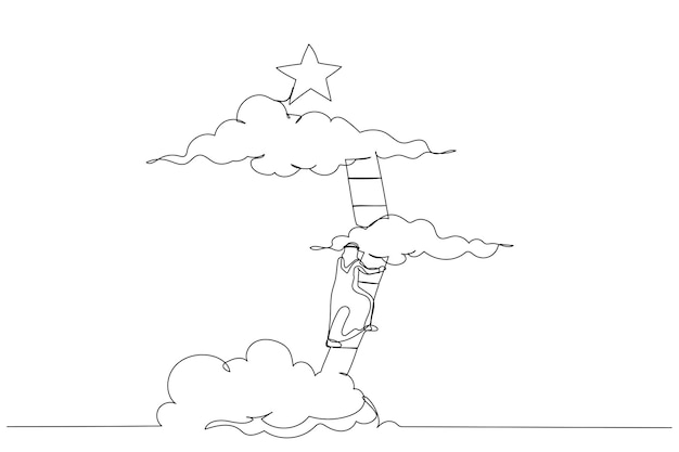 Drawing of arab businessman climbing career ladder to the the top and reaching for the star