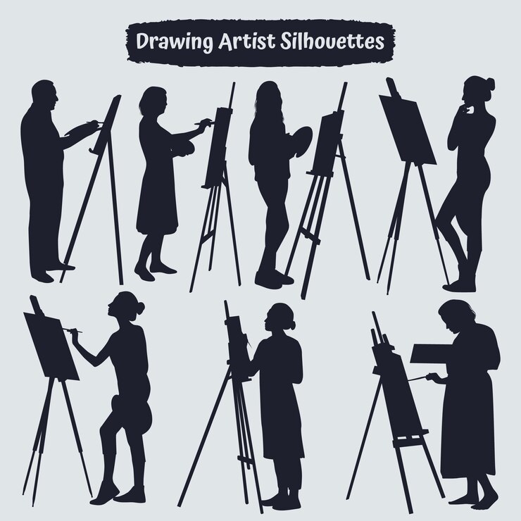 Drawing artist silhouette vector