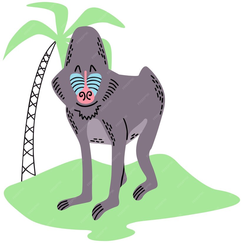 Premium Vector | A drawing of a baboon with a palm tree in the background.