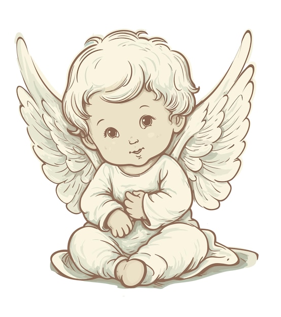 Vector a drawing of a baby angel with wings.