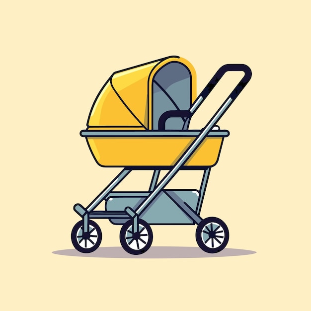 Vector a drawing of a baby carriage with a yellow lid and wheels.