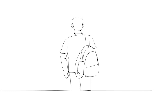 Drawing of back view young student walking to the university Single continuous line art style