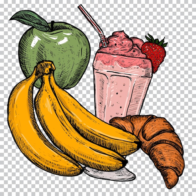 A drawing of a banana and strawberry milkshake