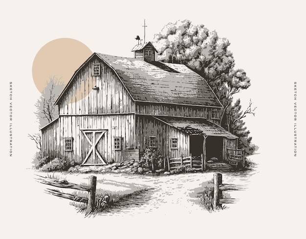 Drawing of a Barn With Background Barn