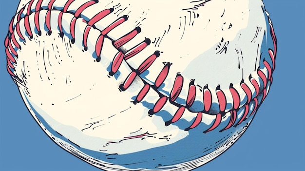 Vettore un disegno di una palla da baseball con una cucitura rossa su di essa