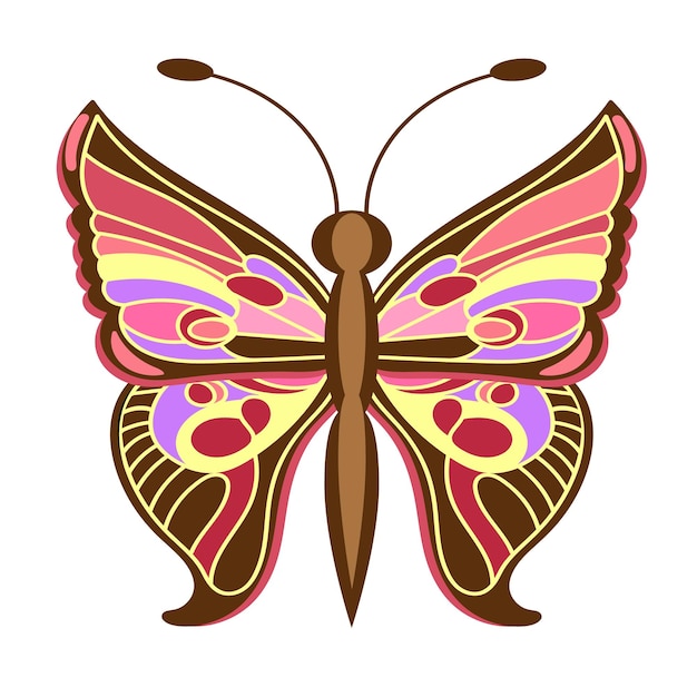 白い背景のベクトル スタイルに分離された美しい蝶を描く