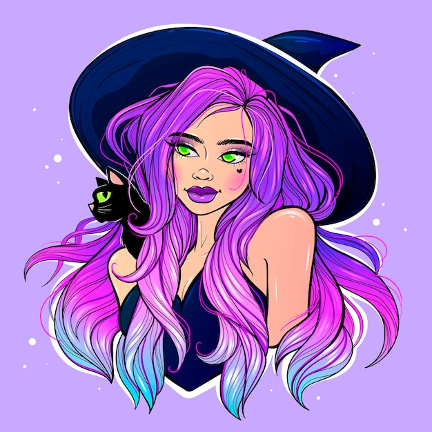 Vector drawing beautiful girl witch halloween
