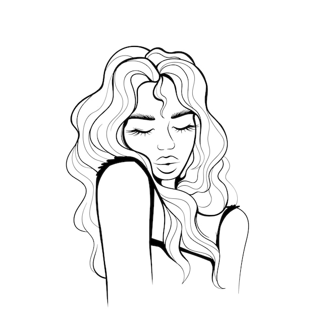 drawing beautiful girls black outline