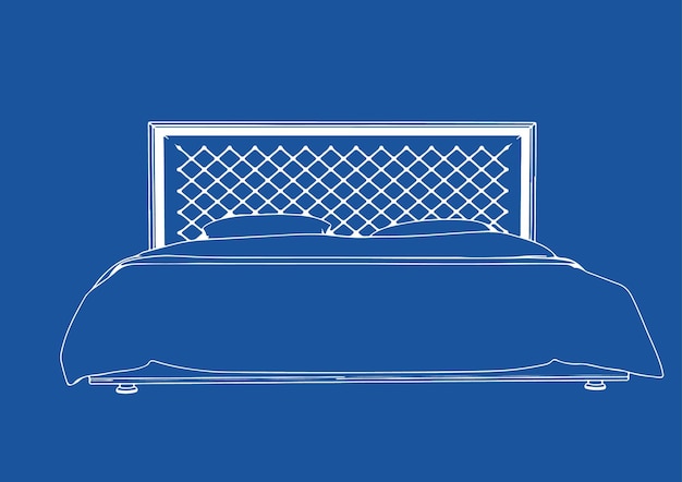 Drawing of the bed on a blue background vectorx9