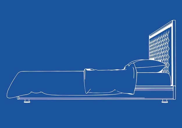 Drawing of the bed on a blue background vectorx9