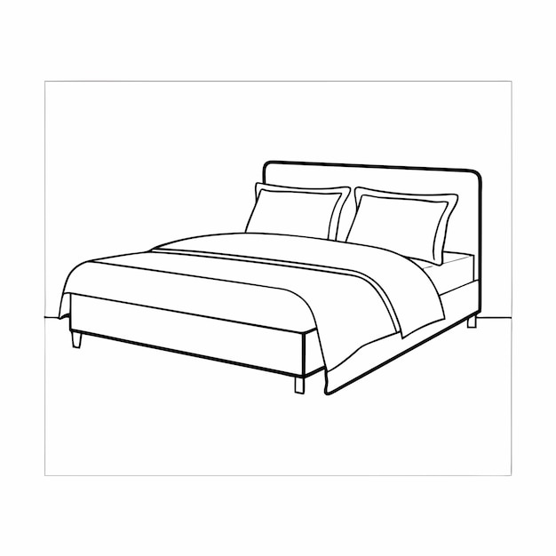 白いシートが付いたベッドの絵と白いシートのベッドの黒い絵