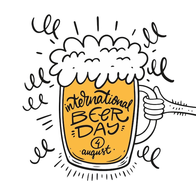 A drawing of a beer mug that says " beer day ".