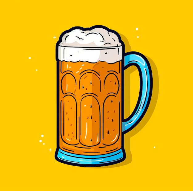 その上に泡がついたビールマグの絵