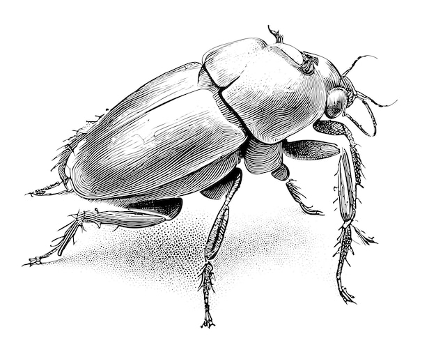 A drawing of a beetle with a black outline.