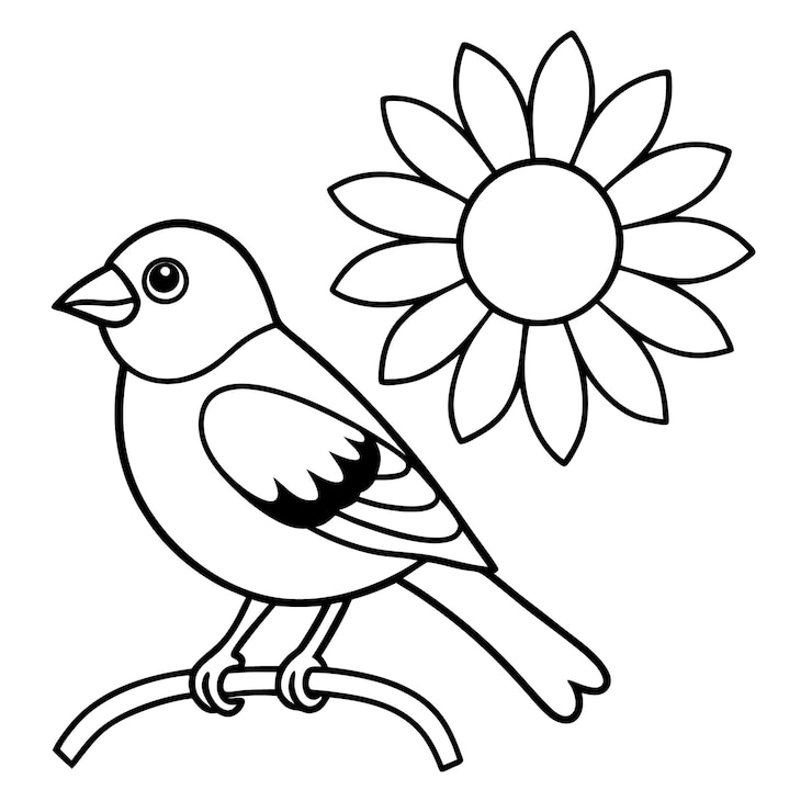 Vector a drawing of a bird and a flower on a white background