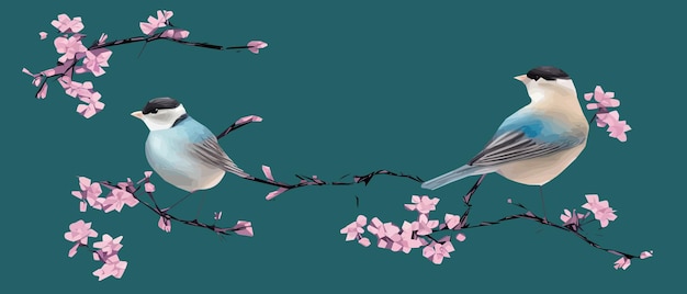drawing a bird on a flowering tree branches vintage sketch of beautiful birds with flowers welcoming