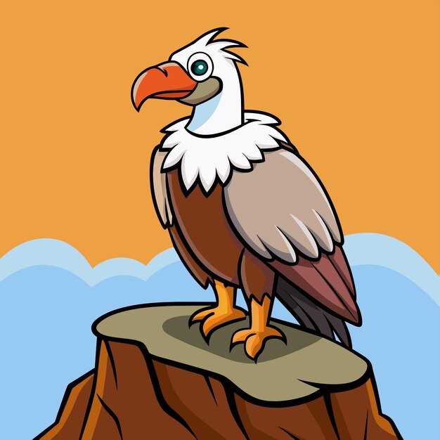 Vector a drawing of a bird on a rock with the ocean in the background