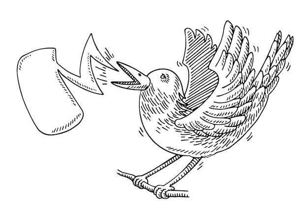 Un disegno di un uccello con un nastro al centro