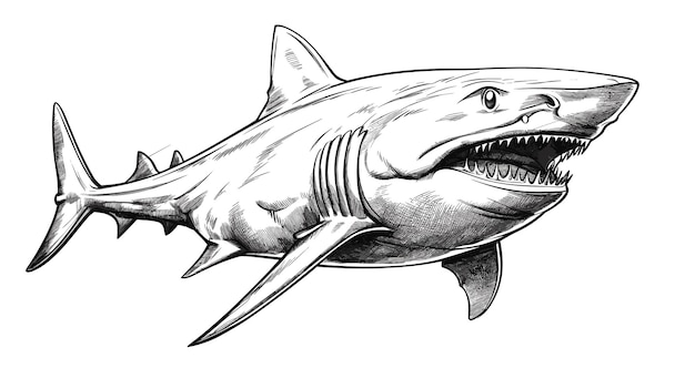 Vector drawing black and white shark on a white background