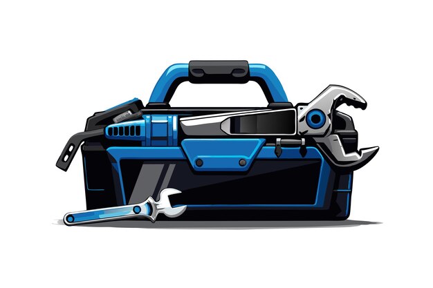 a drawing of a blue and black tool with a silver blade and a blue handle