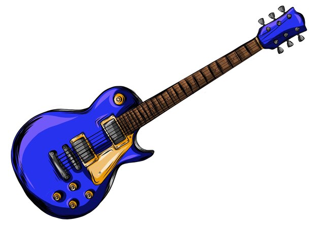 Vector drawing of a blue colored elletrica guitar illustration