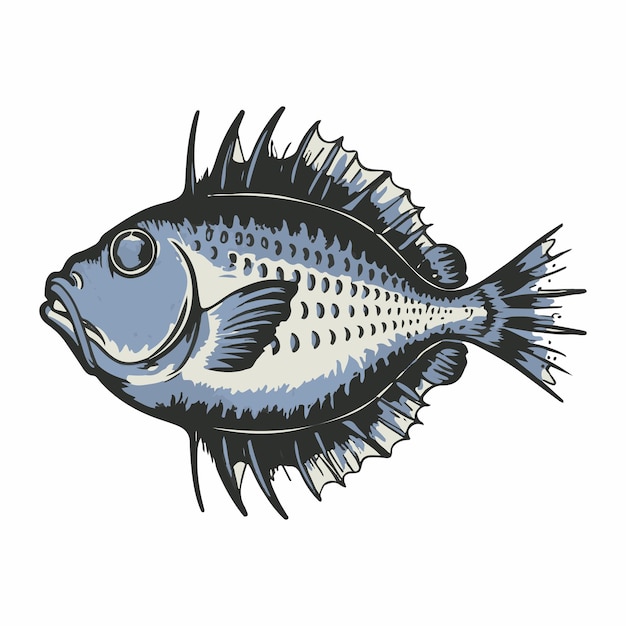 Vector a drawing of a blue fish with a black outline