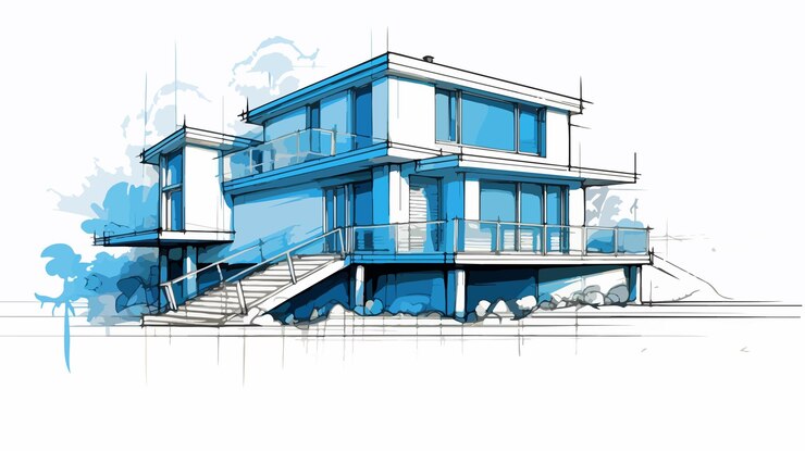 Vector a drawing of a blue house with a blue roof