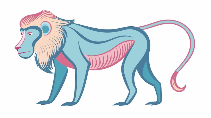 वेक्टर a drawing of a blue lion with a long tail