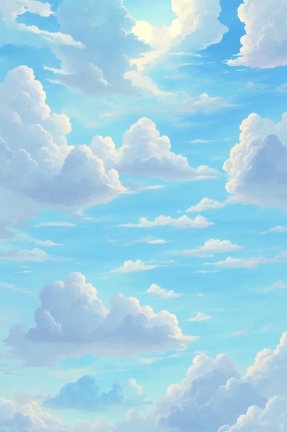 Drawing blue sky with clouds in anime style